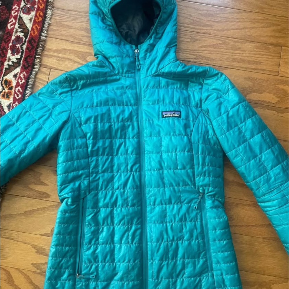 Patagonia Blue Puffer Jacket with Quilted Design and Hood